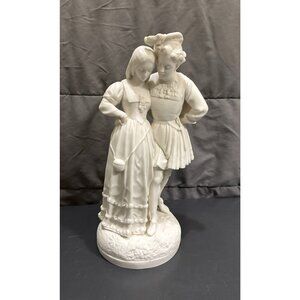 Parianware Courting Lovers Couple White Porcelain 14.5” Figurine Period Dress